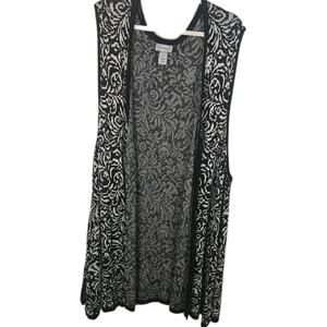 CATHERINES Women Sleeveless Sweater Vest Cardigan Long Paisley 4X Boho Black Whi
